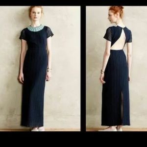 ANTHROPOLOGIE Korovilas Poesy Maxi Dress Beaded Collar Open Back
